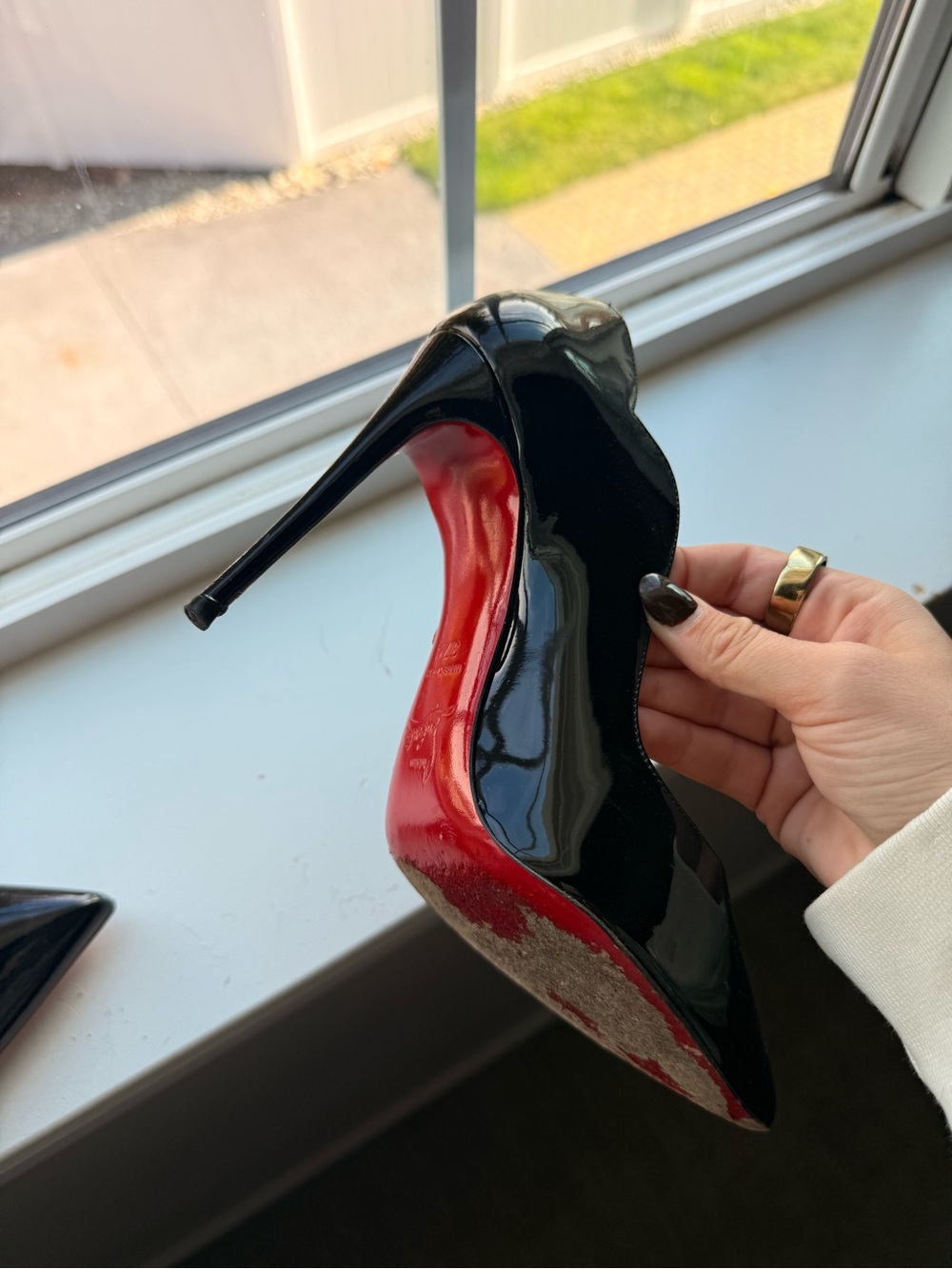Christian Louboutin Black Patent Stiletto Pumps with Red Sole So Kate